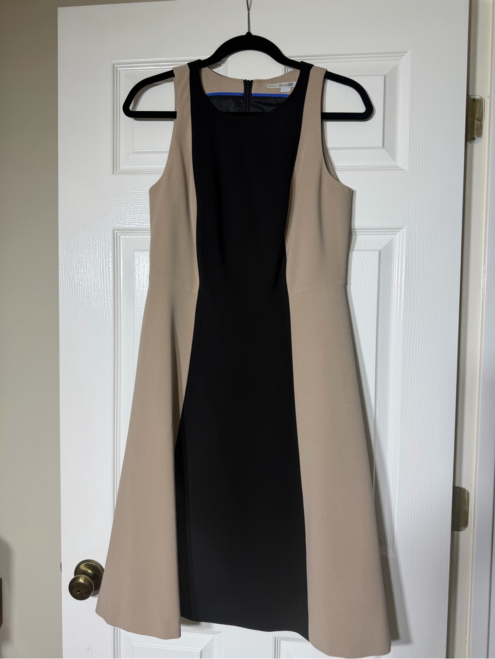 Boden Sleeveless Two-Tone Beige and Black A-Line Dress
